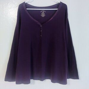White Stag Purple V Neck Long Sleeve Henley Top 4X